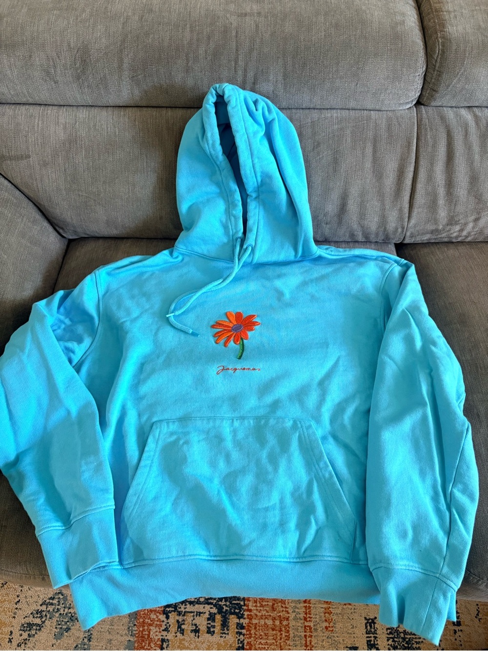 Jacquemus Turquoise Hoodie with Flower size L